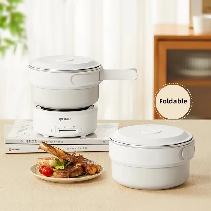 وعاء الطبخ الكهربائي القابل للطي 2.0L وعاء طبخ الأرز سبليت نوع هوتبوت غير عصا مقلاة مقلية السفر مقلاة كهربائية 220 فولت