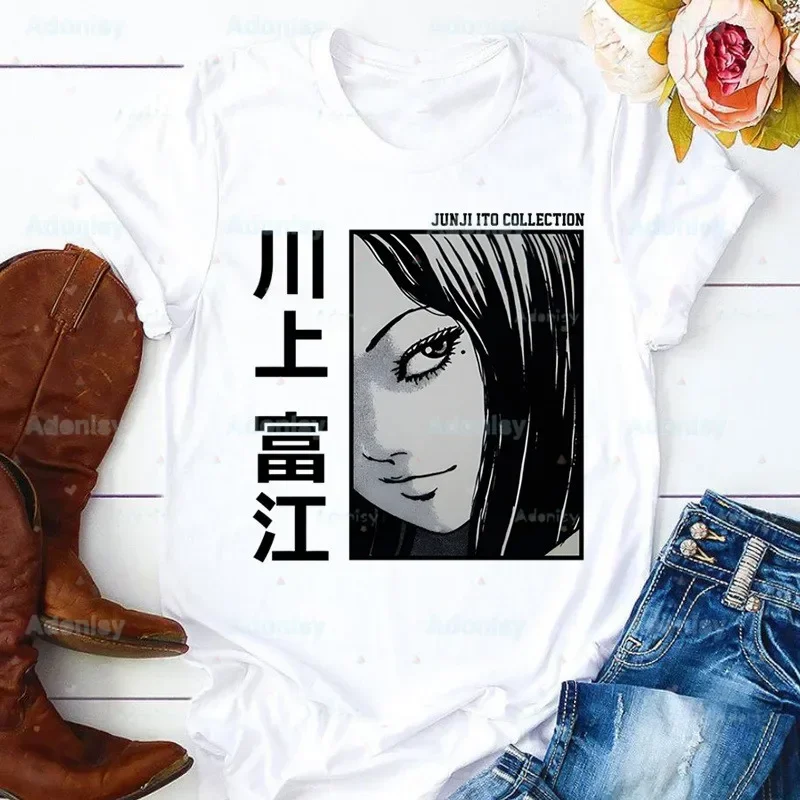 Junji Ito Tomie Horror Anime Summer Tops T Shirt Women Terror Japanese Manga Women T-shirt Graphic Tee Shirt 90s Tee Tshirt