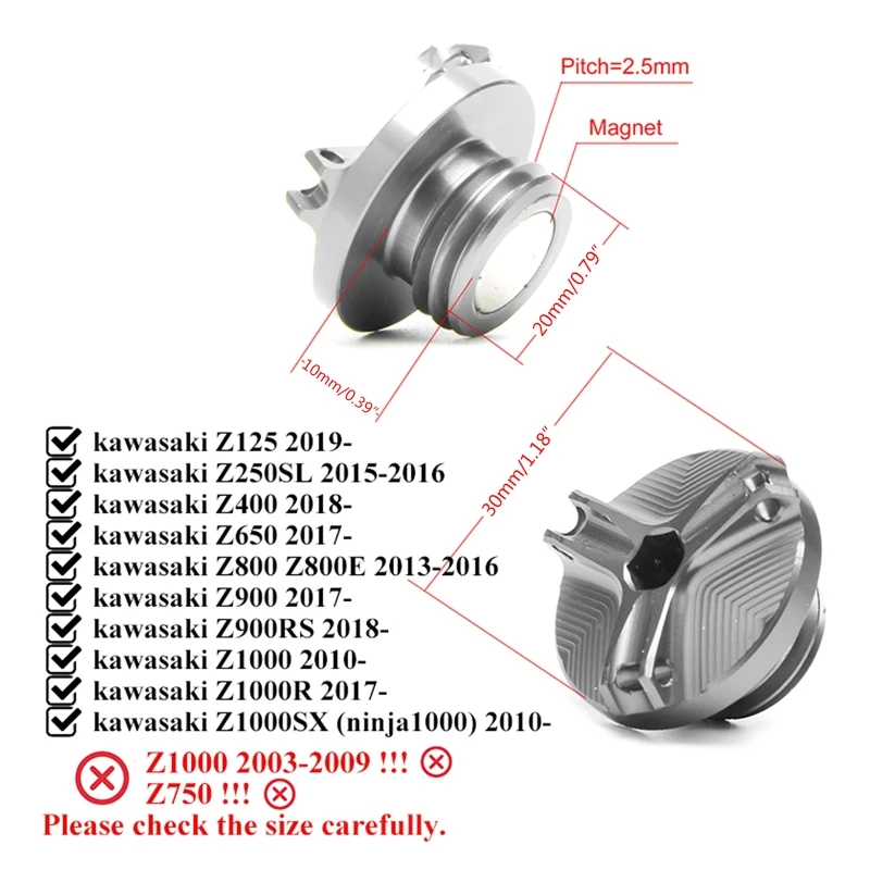 2026 For Kawasaki Z900 RS Z650 Z500 Z400 Z800 Z1000R Z1000SX Versys 650 Motorcycle Accessories Engine Oil Filler Cap Plug Cover - view 2