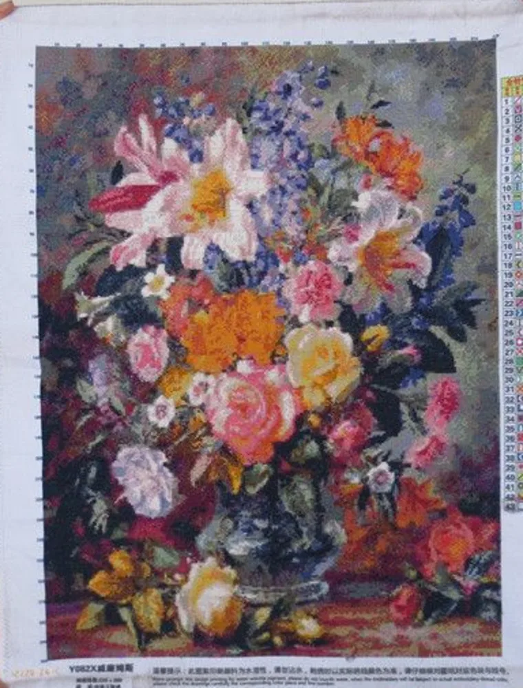 Handmade cross stitch finished product Williams Flower European style rose and lily oil painting embroidered for sale