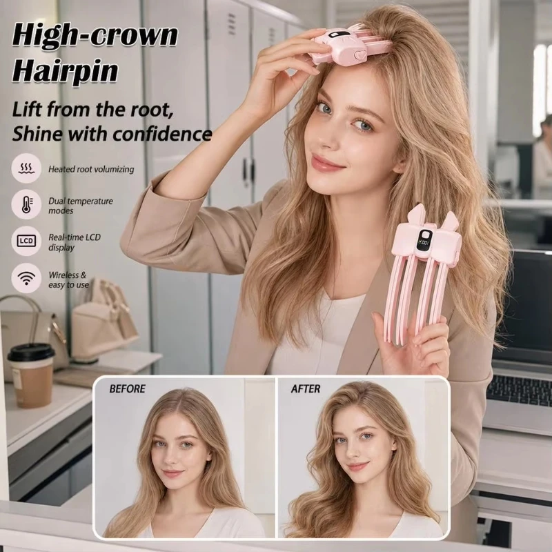 Mini Heated Root Lift Volumizing Clip Cordless Portable Corn Perm Splint Pad Comb Long‑lasting Fluffy Hair Styling Accessory