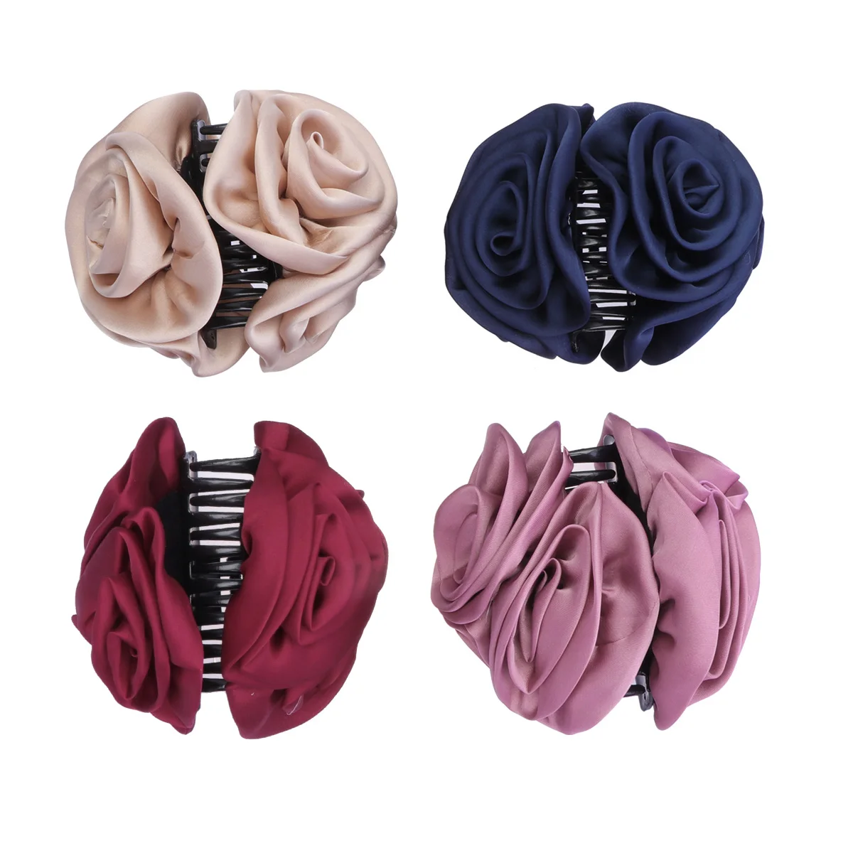 

Rose Flower Claw Clips Silk Hair Accessories Durable Material Smooth Bottom Unique Teeth Design Hairstyle Tools Women Girls Hair