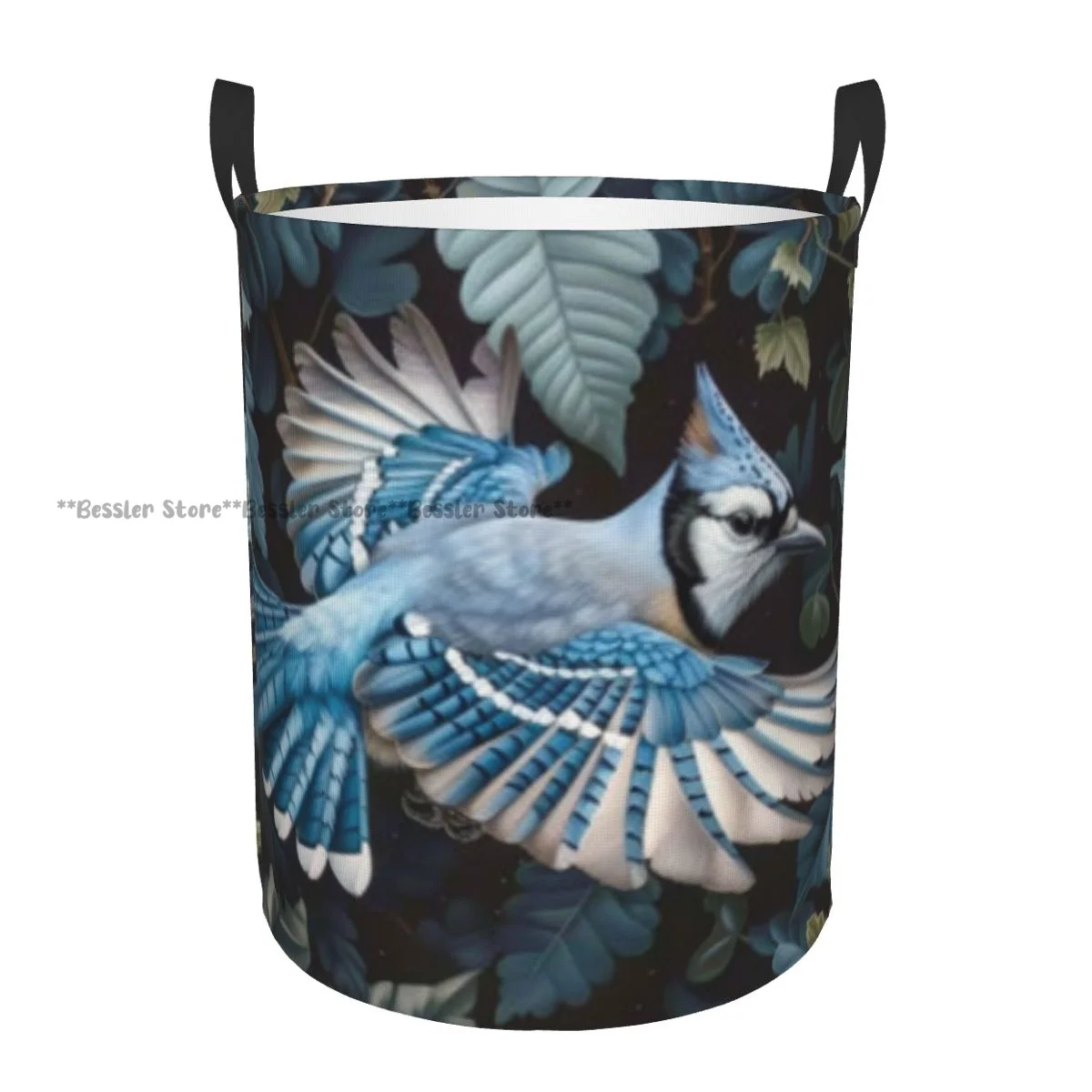 Blue Jay Bird In Flight Amidst Tropical Laundry Basket Folding Dirty Clothes Toys Storage Bucket Household