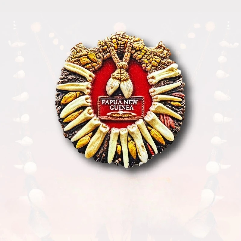 بابوا غينيا الجديدة القبلية قلادة مغناطيس الثلاجة - ثلاثية الأبعاد الفن الأصلي تذكارية قذيفة وديكور ريشة هدية المحيط الهادئ الفريدة