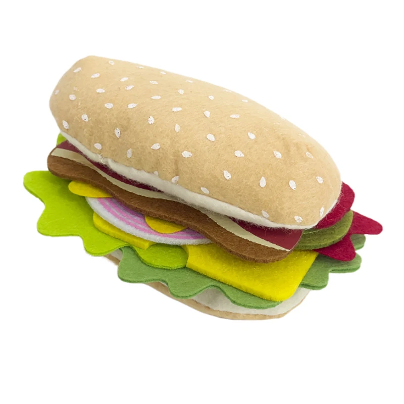 Ensemble de jouets alimentaires en feutre de 28 pièces, idéal pour les enfants, jeu de simulation et jeux de rôle de cuisine, comprend un Sandwich aux hamburgers