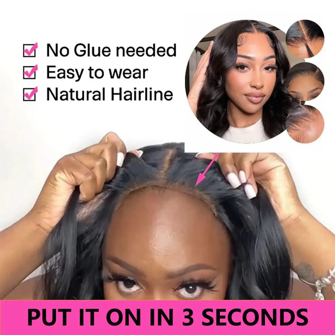 Glueless Body Wave Lace Front Wigs 100% Human Hair Glueless Preplucked Human Hair Wigs Natural Color 6x4 Lace Closure Wig