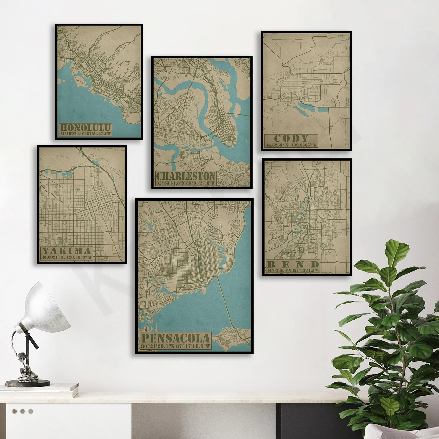 Durham Pensacola Cody Yakima Honolulu Bend Virgínia Jacksonville Durham Evansville Charleston Iowa. Pôster do mapa de viagens da cidade