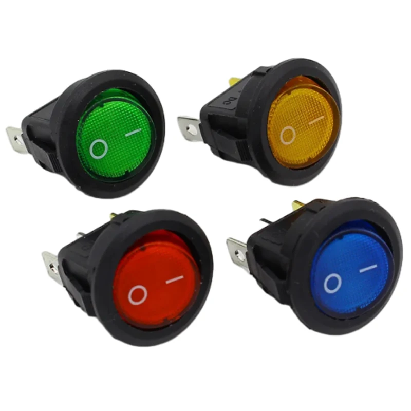 Round Rocker Dot LED Light Toggle Switch, SPST On e Off, Controles Elétricos, Top Vendas, Carro, 220V, 4Pcs