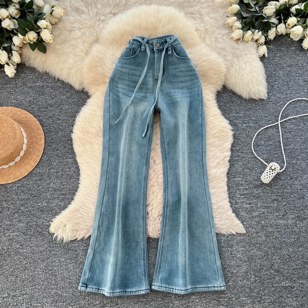 Chic Casual Donna Fasce eleganti Pantaloni vintage a vita alta Moda autunno Femme Abbigliamento donna