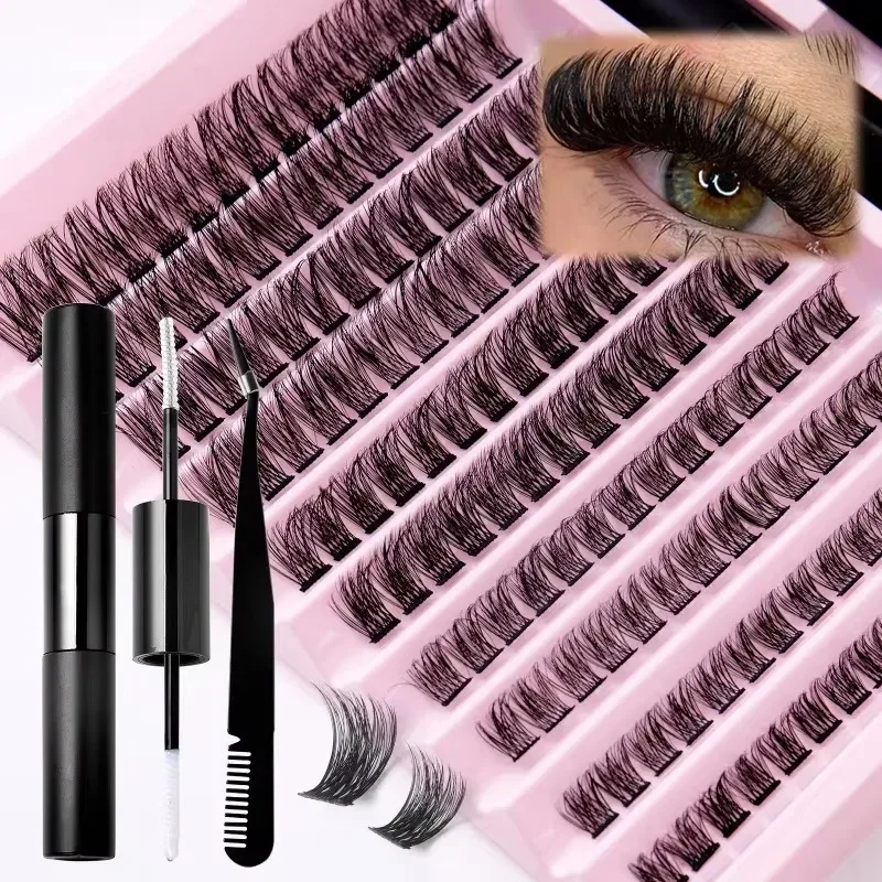 

140 Clusters DIY Fake Lashes Extensions Kit Lash Clusters Natural Wispy D Curling False Eyelash Beauty Eyelashes with Tweezers