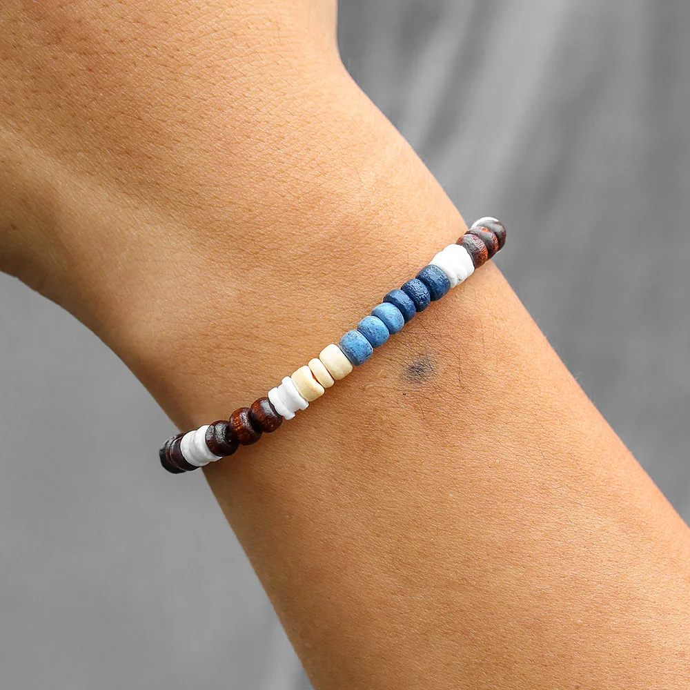 Böhmisches Unregelmäßiges Spleiß-Armband aus Kokosnussschalen und Holzperlen, Retro-Herrenarmband in Mischfarben, Modischer Handgemachter Schmuck – Detail 2