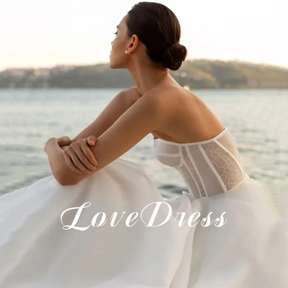 Sexy Sweetheart White Wedding Dresses For Women Sleeveless A-Line Organza Satin Beach Backless Bride Gowns Train Robe de mariée