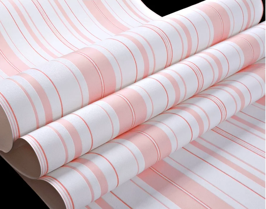 Rosa Streifen Wandpapier Geometrische Tapete Kinderzimmer Beflockung Schlafzimmer Wohnzimmer TV Hintergrund Wand Papel de Parede Rolle