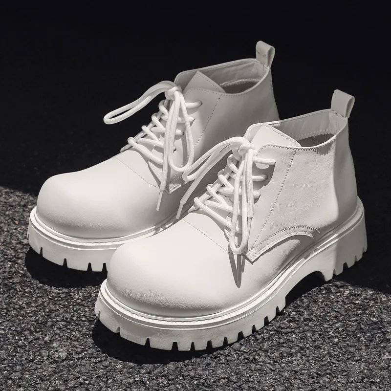 

Boots men's mid top big toe leather shoes thick soled white short boots British trendy men's workwear boots