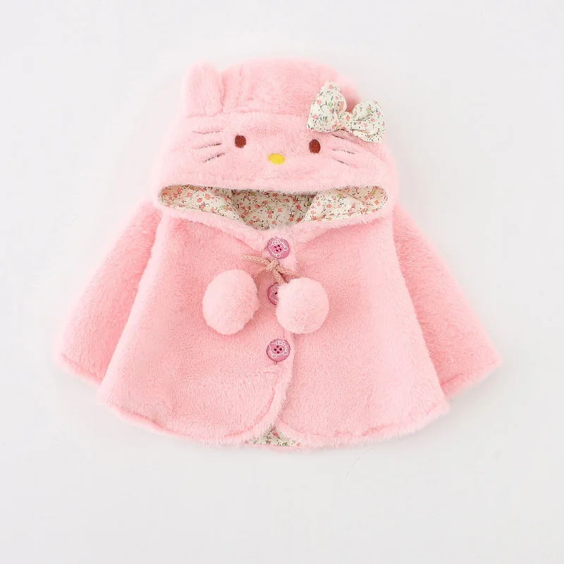 3 6 9 12 Months Newborn Clothes Cute Cat Plush Baby Coats For Girl Christmas Little Princess Cloak Warm Hooded Baby Girls Jacket