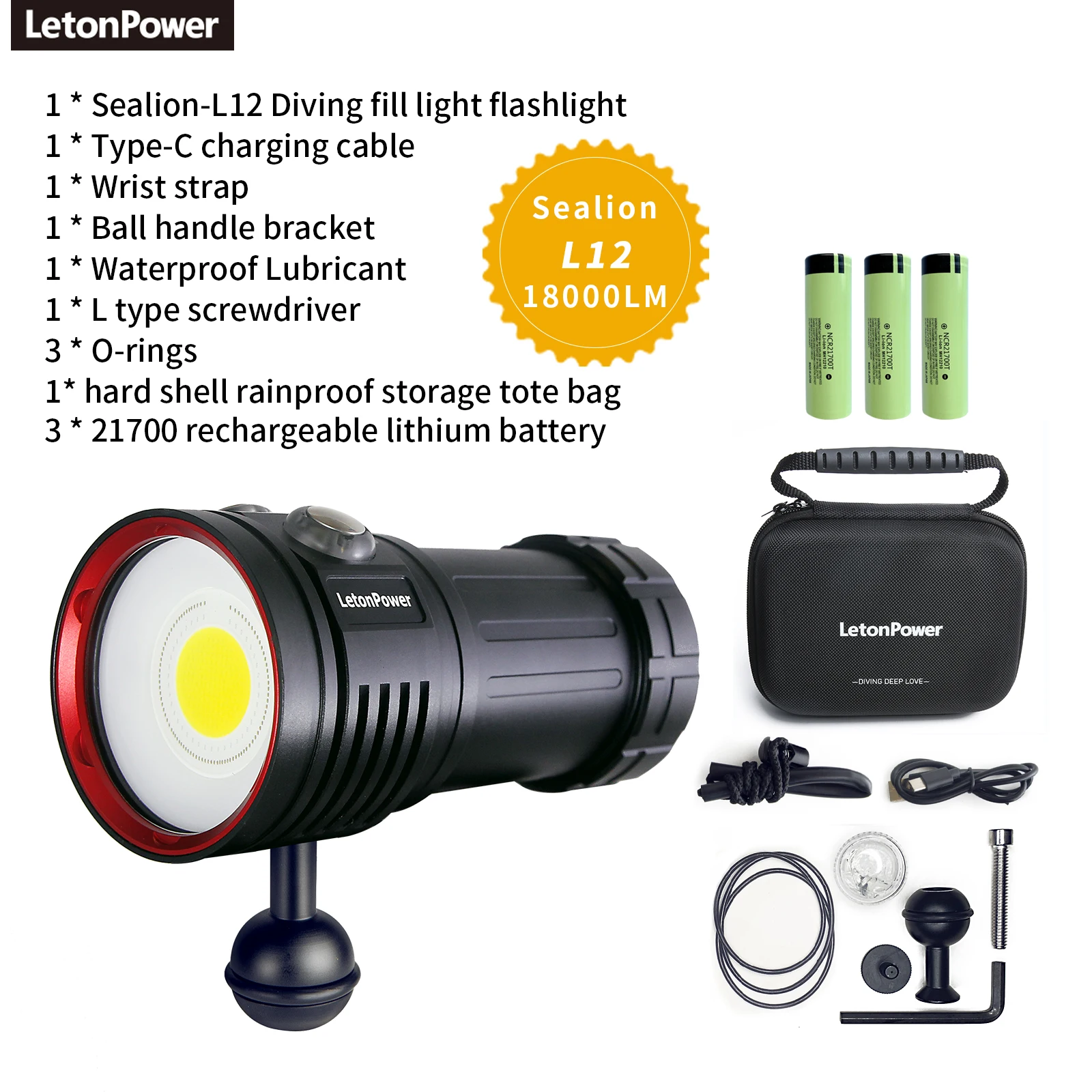 Professionele Duiken Zaklamp 100M Waterdicht Licht 22800 Lumen Duiken Licht Type-C Oplaadbare Onderwater Video Licht