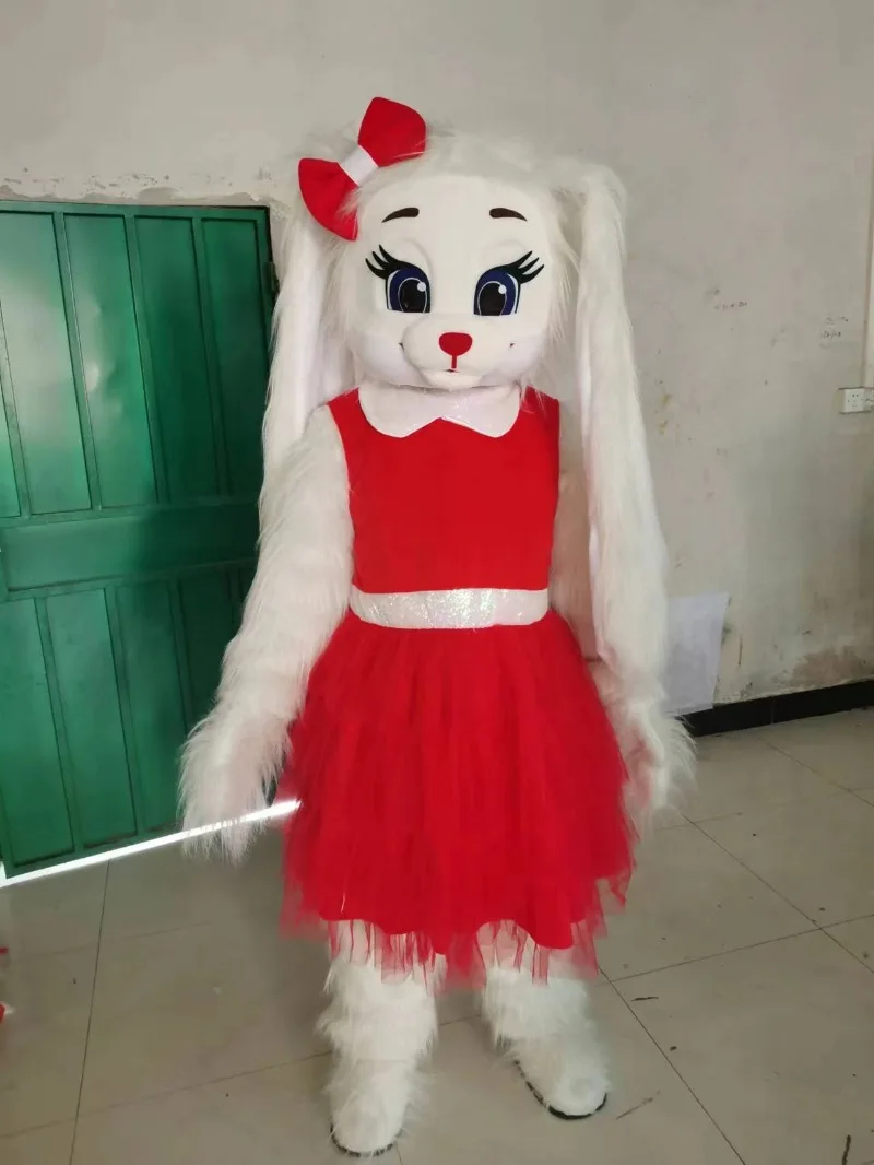 Halloween Christmas Cute Hare Rabbit With Red Dress Mascotte Fancy Cartoon Mascot Costume Plush Fancy Dress Mascot Costume