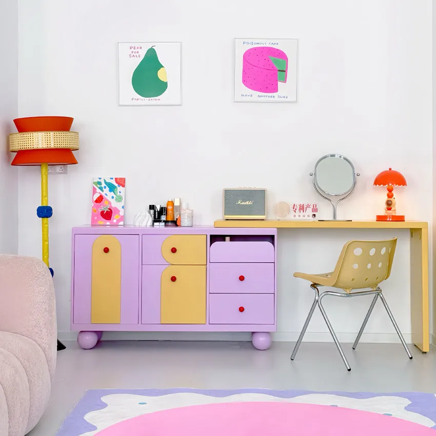 Dresser Bucket Cabinet Cream Wind Dopamine Master Bedroom Solid Wood Makeup Table Bedside Storage Integrated Cabinet