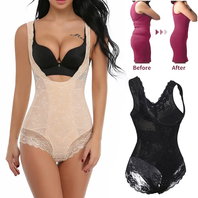 

Floral Lace Shapewear Bodysuit for Women Tummy Firm Control Slimmer Open Bust Body Shapers Backless Butt Lifter Underwear