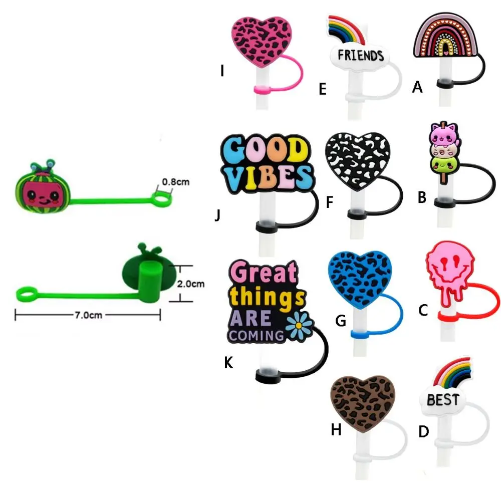 2pcs Bar Accessories Silicone Leopard Print Heart Straws Tips Splash Proof Reusable Straw Cover Dustproof Straw Cap Best Friends