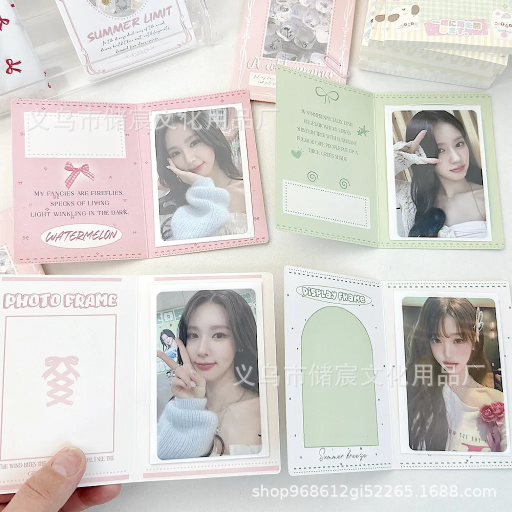 10Pcs INS Spring/Summer Pink Green Mini Folding Back Card Small Fresh Korean Kpop 3-Inch Photo Card Packing Deco Cute Packaging