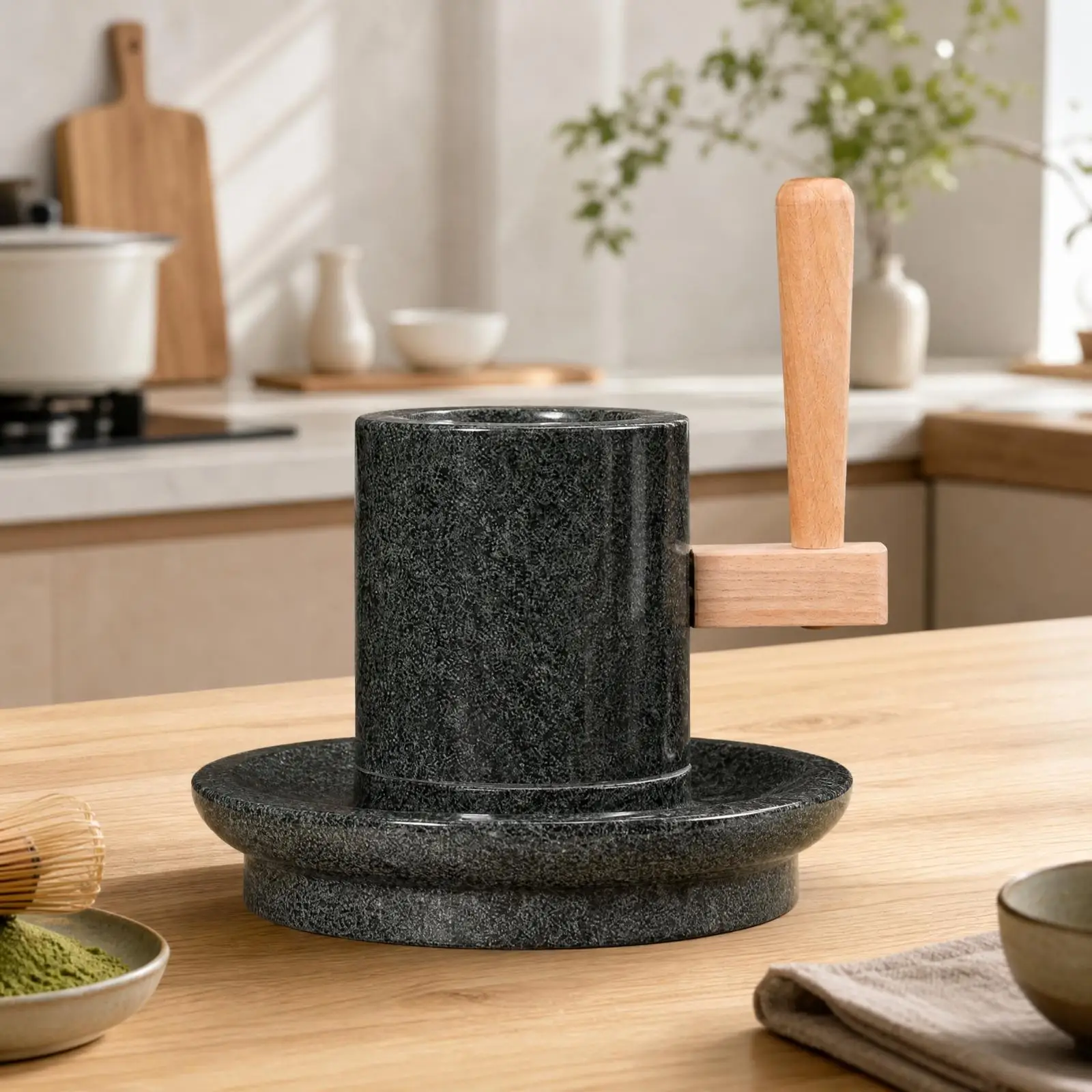 Artisan Stone Mill for Tea Leaves Matcha Legumes Manual Crank Traditional Kitchen Tool
