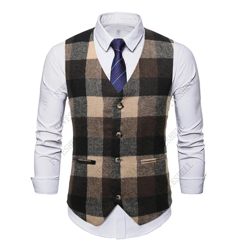 

Mens Slim Fit Formal Herringbone Tweed Vest Hipster Vintage Plaid Dress Vest Waistcoat Men Party Tuxedo Suit Vests Gilet Homme