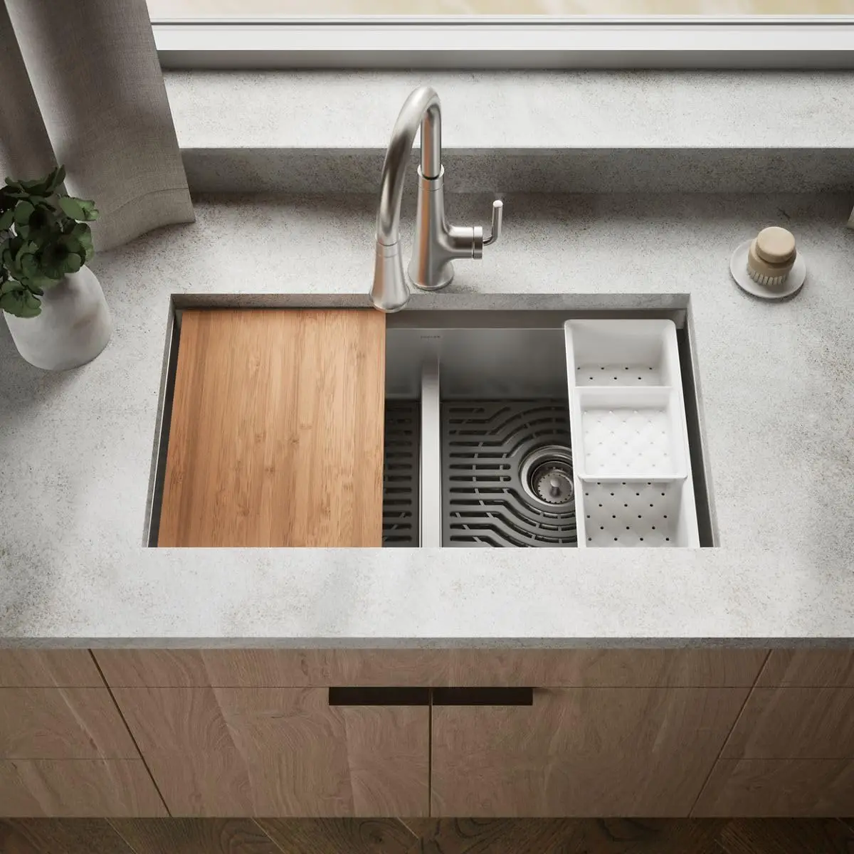 80085-1PC-NA Task™ 33" Smart Divide Top-/Undermount Double-Bowl Workstation Kitchen Sink, Includes Workstation Sink