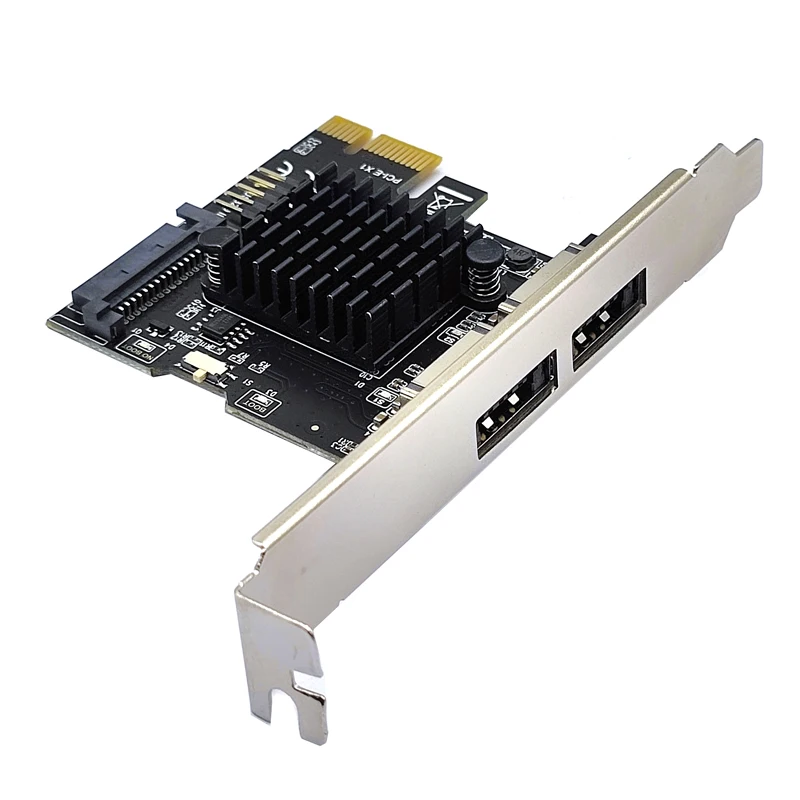 PCI Express eSATA Expansion Card PCIE X1 to 2Port eSATA Adapter with SATA Power USB2.0 9Pin Header Support 3.5" HDD ASM1061 Chip