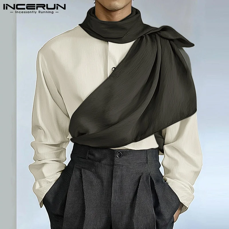 INCERUN Casual Loose Deconstruction Colorblock Chemise Men Long Sleeved Shirts 2024 Handsome Fashion Harajuku Simple Blouses