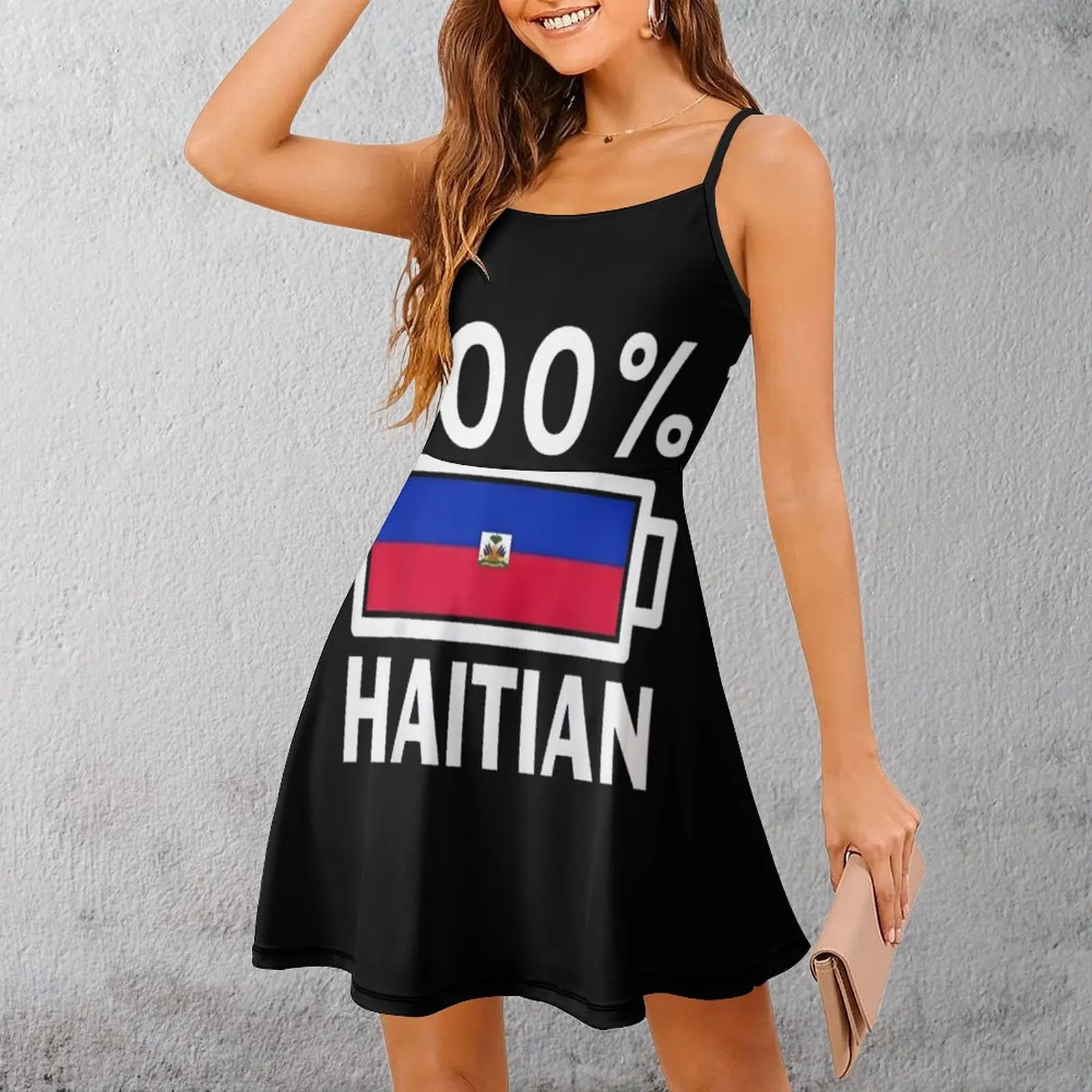 

100% Haitian Flag Design Graphic Cool Sexy Woman's Dress Women's Sling Dress Humor Graphic Clubs Dresses