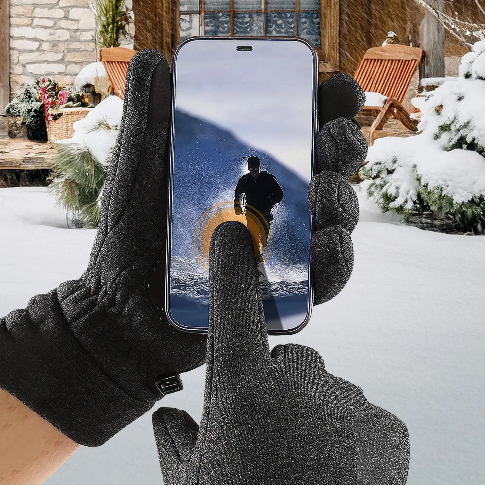 قفازات للطقس البارد مبطنة بالصوف عدم الانزلاق النخيل في الهواء الطلق شتاء دافئ لمس قفازات للرجال النساء تشغيل الدراجات القيادة #2