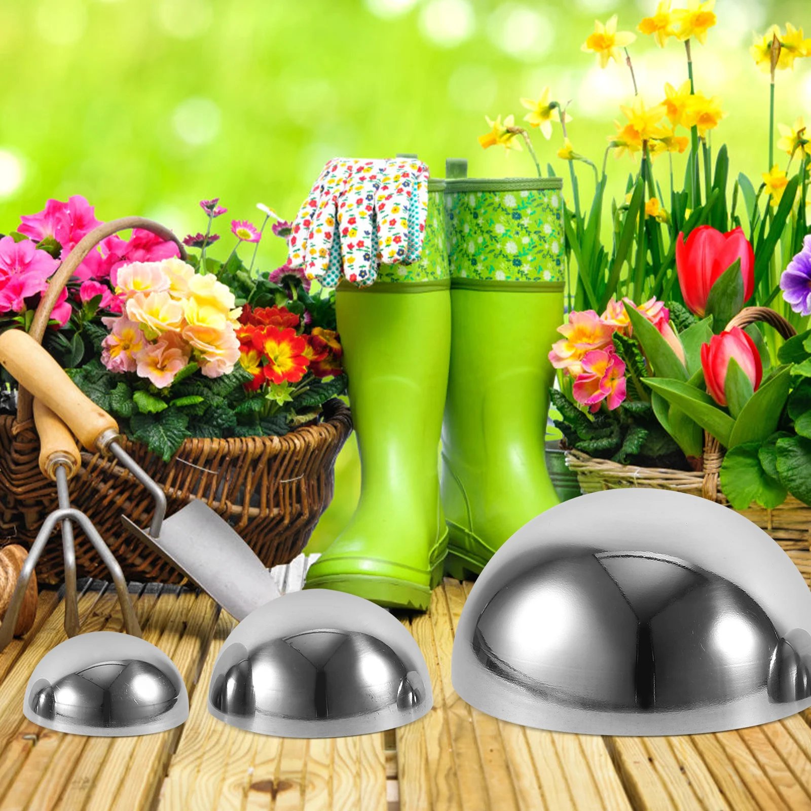 

3pcs Decorative Mirror Metal Balls 304 Stainless Steel Half Spheres Garden Yard Accessories 60mm 90mm 150mm Diameter Smooth