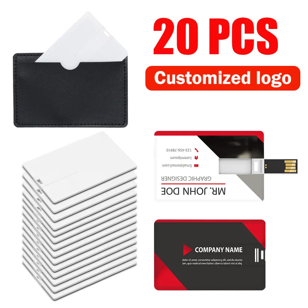 20pcs/lot Credit Card USB Flash Drive 2.0 Pendrive 64GB 32GB 16GB 8GB 4GB Memory Stick Pen Drive Usb Custom Logo Business Gift
