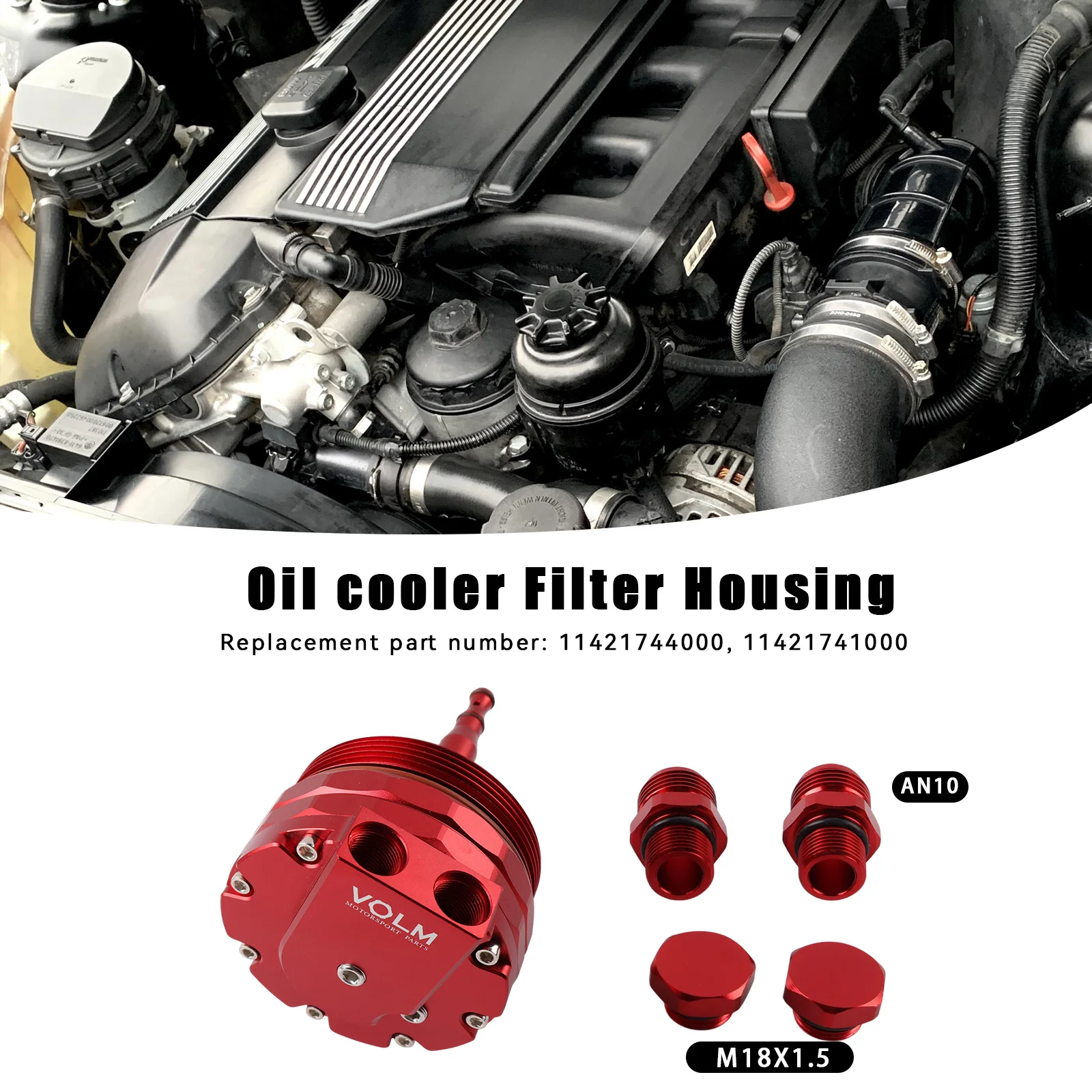 VOLM LOGO Engine Oil Cooler Adapter Oil Filter Cover Cap For BMW E46 E36 E39 E60 E61 323i 328i 325i 330i 525i 528i 530i M52 M54 view 3
