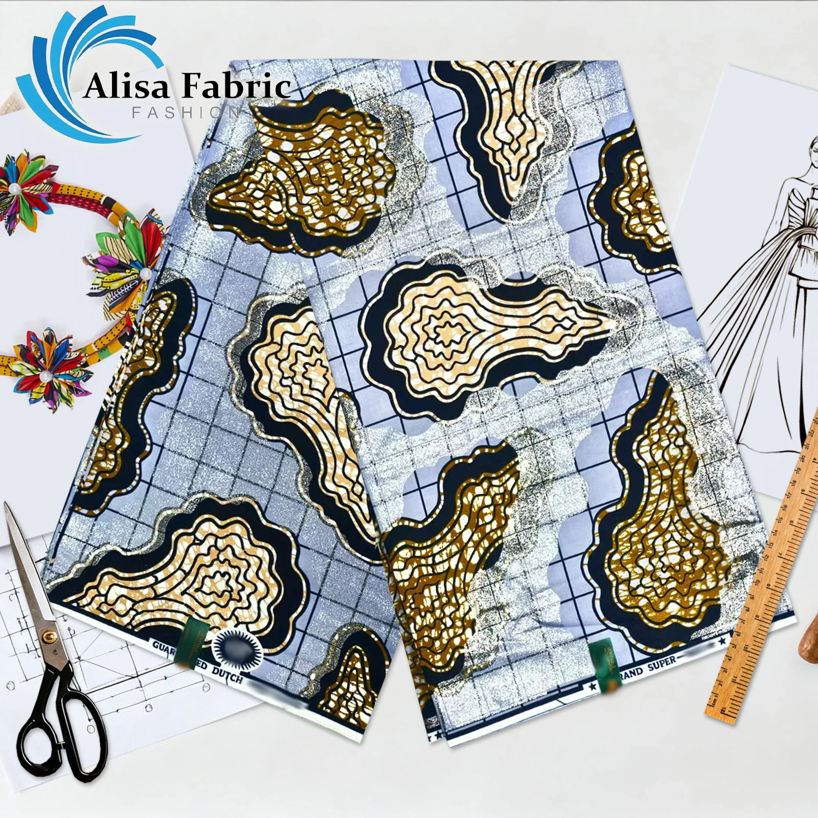 

2025 lastest African grand super fabric wax 6yards 100% cotton Christmas nigerian fabric for evening dresses