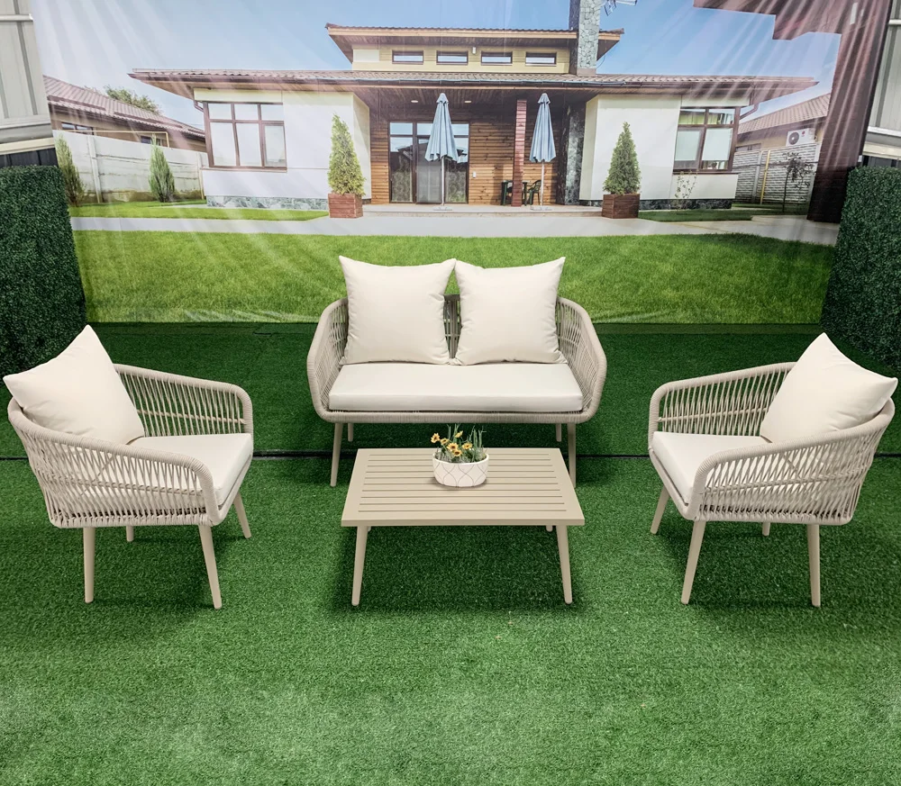 

Nordic Style 4 PCS Modern Patio Furniture Backyard Balcony Garden Rope Aluminum Sofa Set for Outdoor Terrace