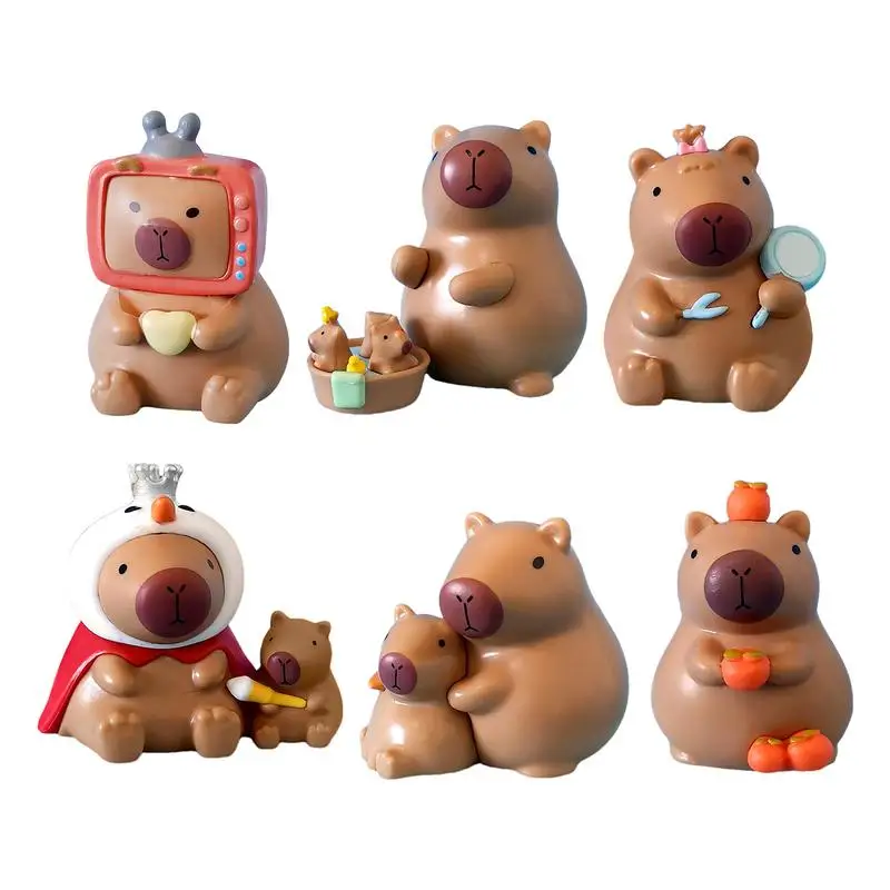 Cartoon Figurine Cartoon Capybara Figurine Ornament For Desktop 6x Cute Car Dashboard Capybara Ornament Animals Figurines