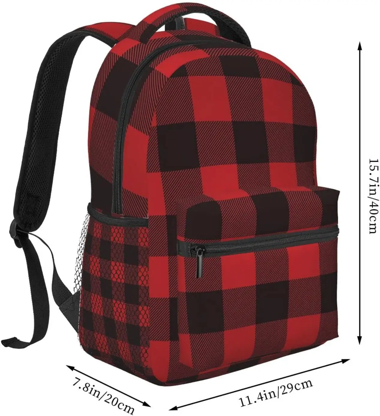 Black And Red Buffalo Check Plaid Stylish Casual Backpack Purse Laptop Backpacks Pockets Computer Daypack For Work Business