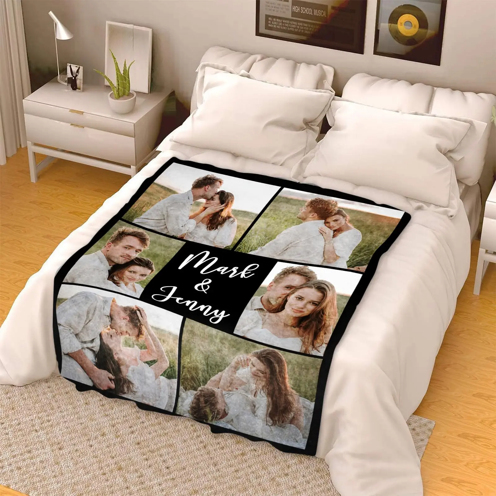 6 Picture Text Customized Fleece Photo Blanket for Couples Gifts Personalized Blankets and Throws Christmas Birthday Gifts
