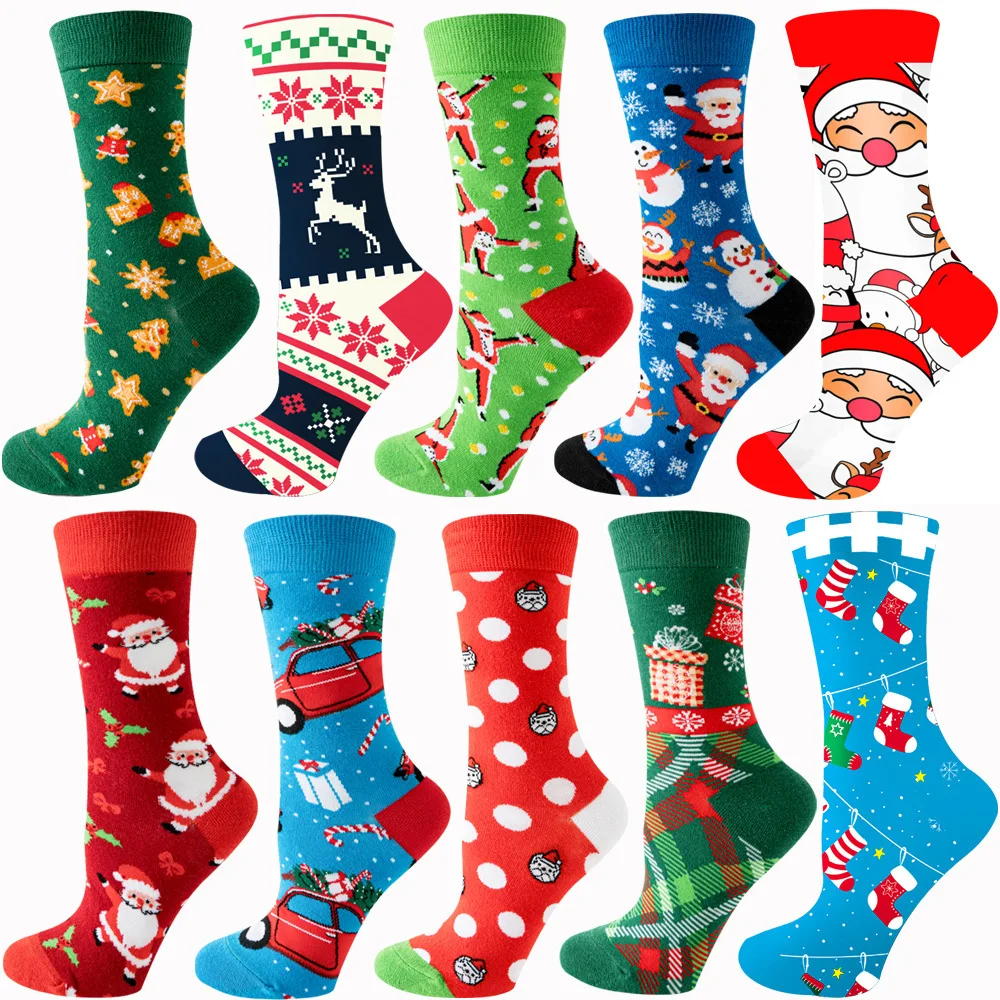 2025 New Golden Thread Dancing Santa Claus Snowman Mid Socks Elk Tide Socks Christmas Tree Women Socks