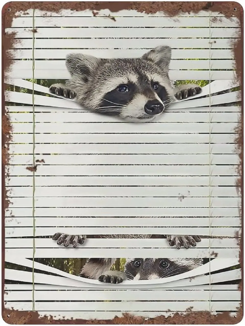 Dreacoss Raccoon Climbing Window Retro Tin Sign Raccoon Lovers Gift Funny Tin Sign For Home Bedroom Bathroom Garden Office Loung