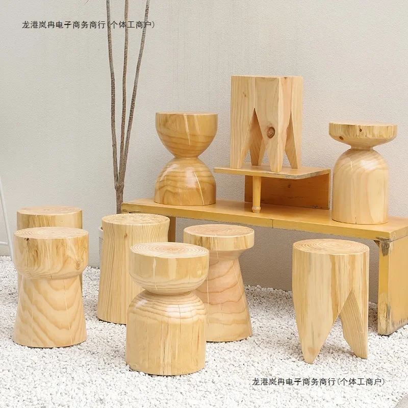 Simple log stump stool solid wood round home office hotel clothing store coffee table sofa chair low ornament
