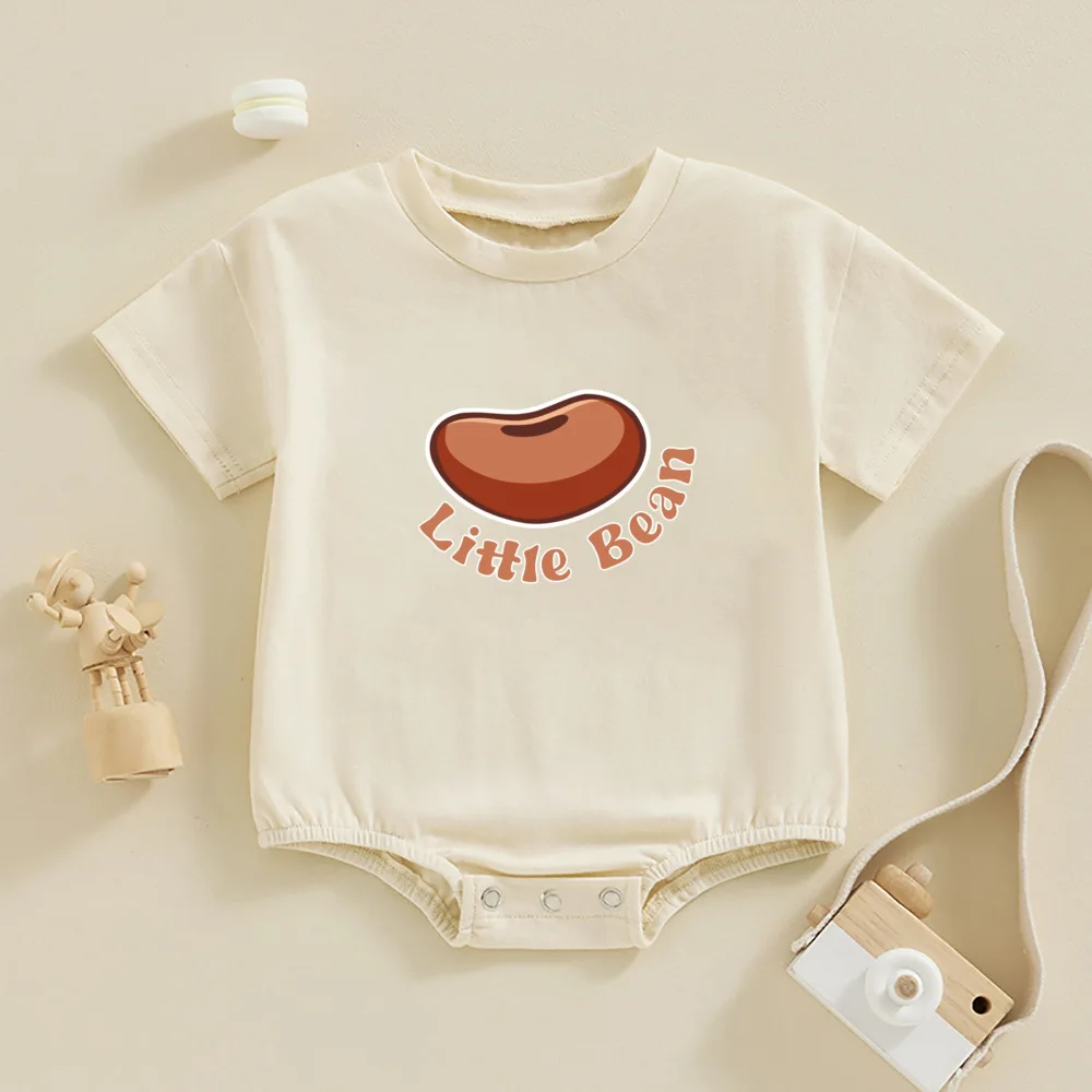 Newborn Baby Boy Girl Coffee Romper Bubble Short Sleeve Little Bean Bodysuit Ovesized Shirts Infant Casual Shirts Top