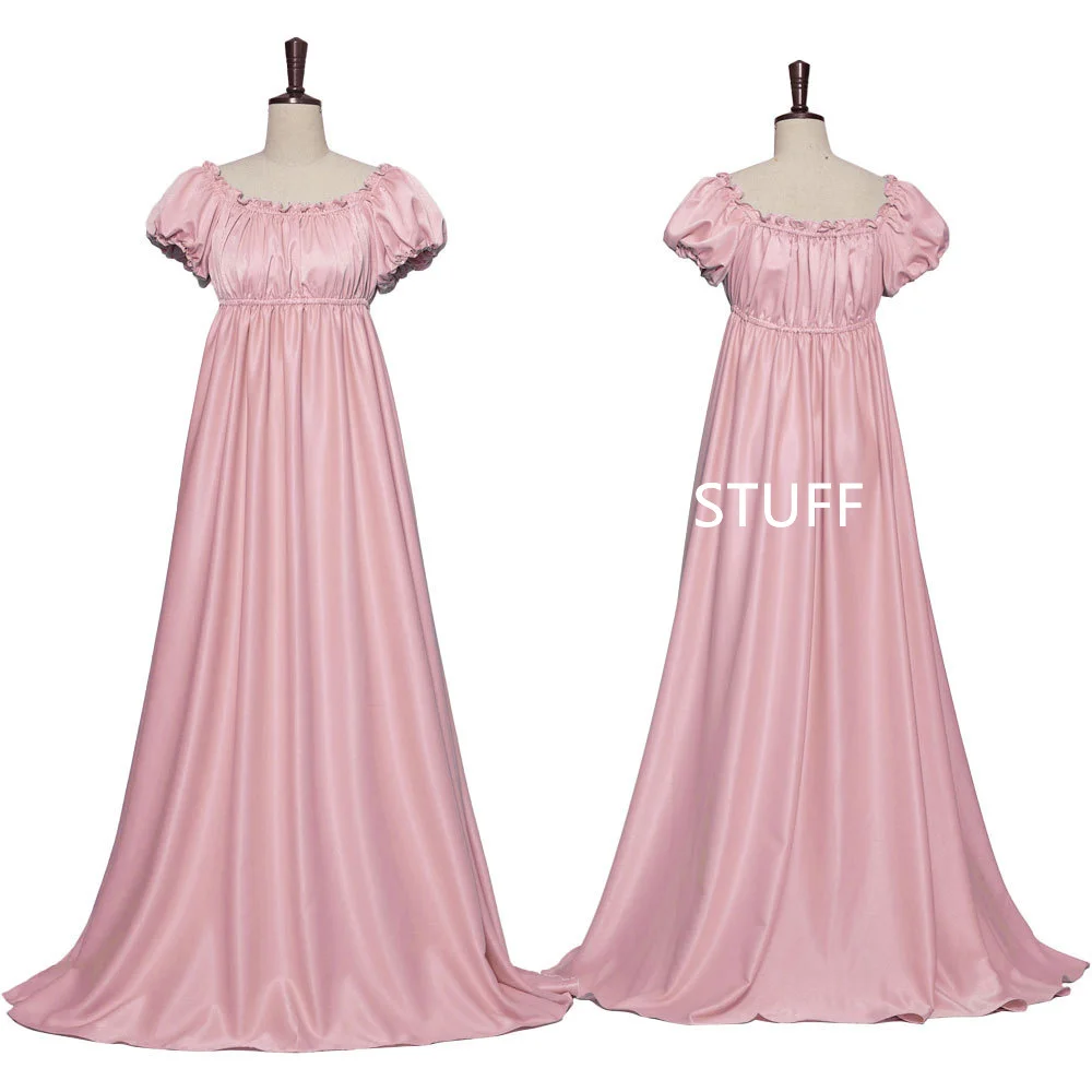 Mittelalter liches Party kleid der Regentschaft Stil kurze Ärmel hohe Taille Maxi kleid Jane Austen Robe Cosplay Kostüm XS-3XL