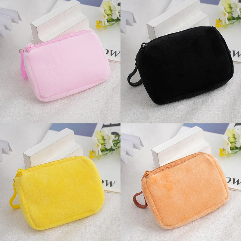 Korean Mini Fashion Plush Square Zipper Coin Purse Women Thin Small Handbag Card Package Coin Bag Cute Purse Key Earphone Pouch