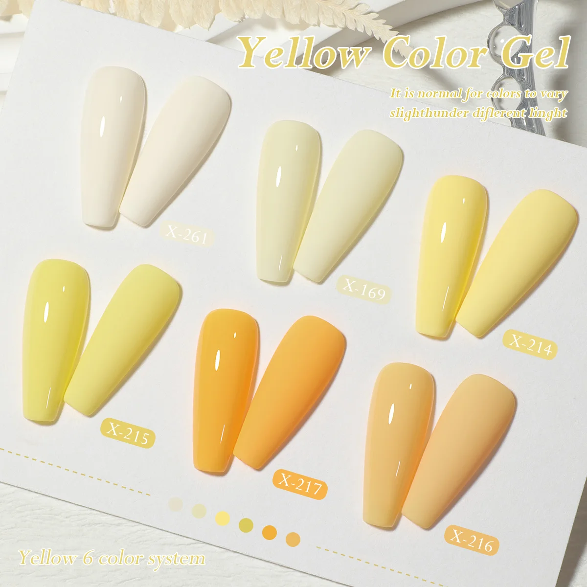 ชุดทำเล็บเจลยูวีแอลอีดี XEIJAYI ขวดเล็กสีขาว โทนสีเหลือง 6 ชิ้น/ชุด--ชุดทำเล็บเจลสำหรับแช่ตัว ออกแบบลายเล็บ ของขวัญสำหรับผู้หญิง