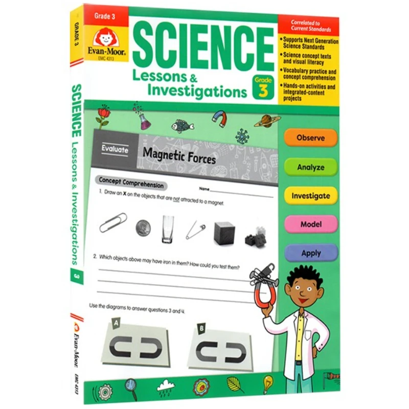 Evan-moor-Libro de trabajo de grado 3 para enseñanza de ciencias, libro en inglés de 7, 8, 9 y 10 años, 9781645140054