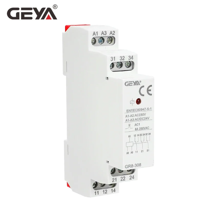 GEYA GR8-308 3SPDT Intermediate Relay Auxiliary Relay 8A Electronic Relay Switch 12V 24V 48V 110V 230V