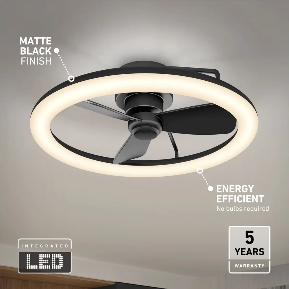 โมเดิร์น 23in LED เพดานพัดลมรีโมท REVERSIBLE หมุน 2000 Lumens ปรับอุณหภูมิสี 3 ควบคุมความเร็วในร่ม